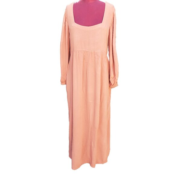 Rachel Pally Cara Dress Orange Crepe Square Neck Balloon Sleeves Maxi Large - Picture 1 of 8